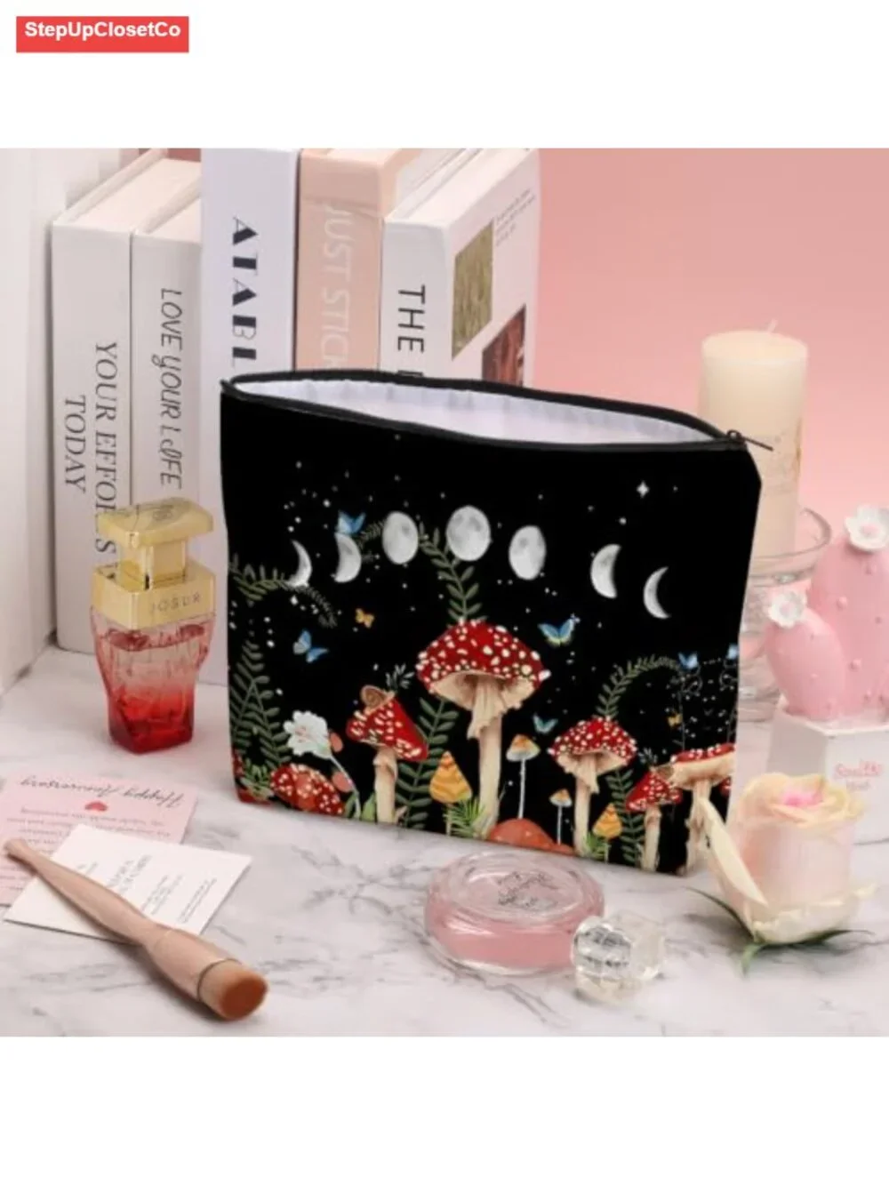 Canvas Cosmetic Bag Large Capacity Travel Pouch with Lining Zipper Closure